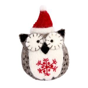 Holiday Snowflake Owl Handmade Felted Wool Hanging Ornament Fair Trade Christmas